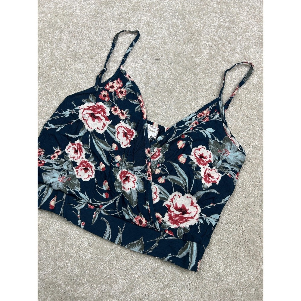 Band Of Gypsies Tank Top Womens Medium Blue Floral Wrap V Neck Cami Crop
